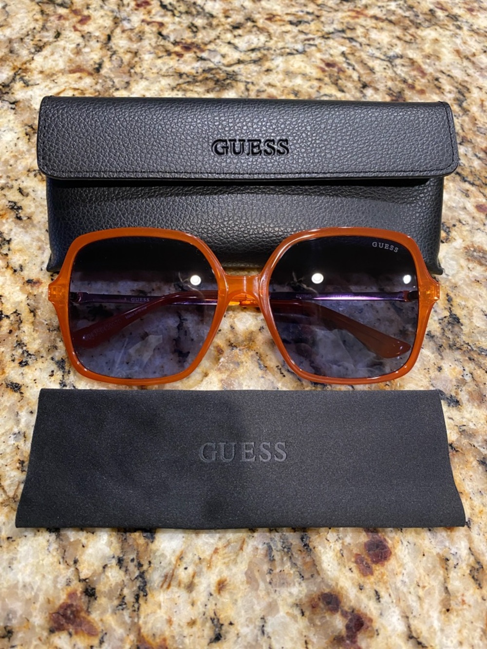 Guess Orange Frame Square Lens Sunglasses